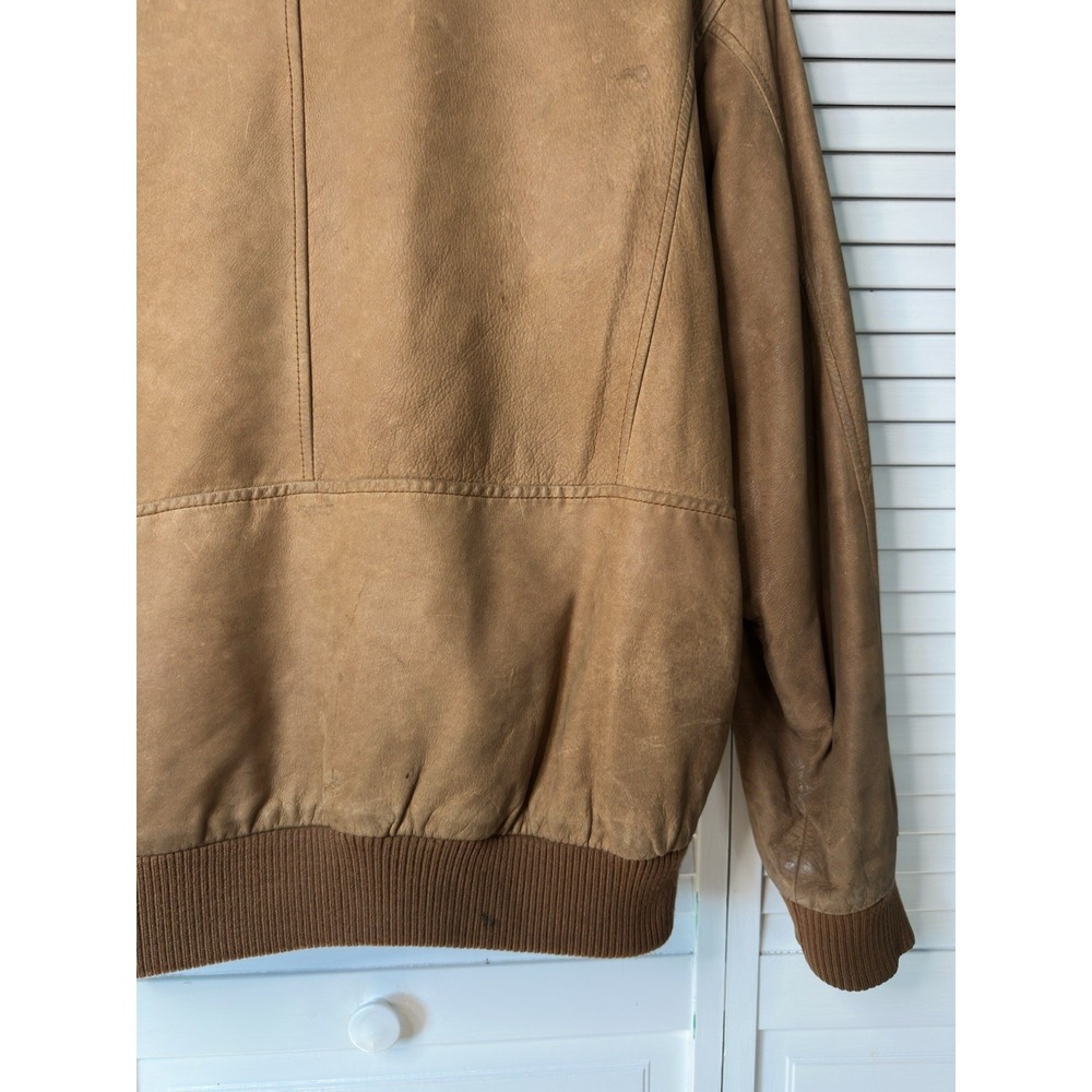 Mixed Blues Vintage Leather Bomber Jacket Men's L Brown Suede Aztec 80s 90s - Picture 9 of 10
